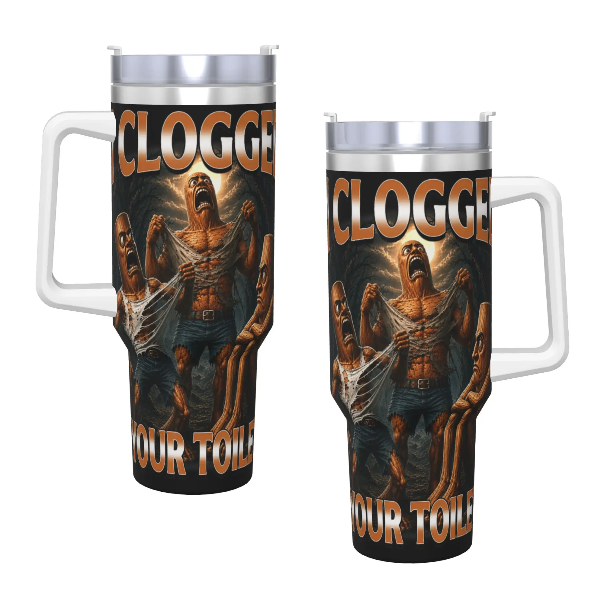 I Clogged Your Toilet Tung Tung Tung Sahur Meme Stainless Steel Tumbler Thermal Mug With Straws and Lid Large Capacity Car Mugs