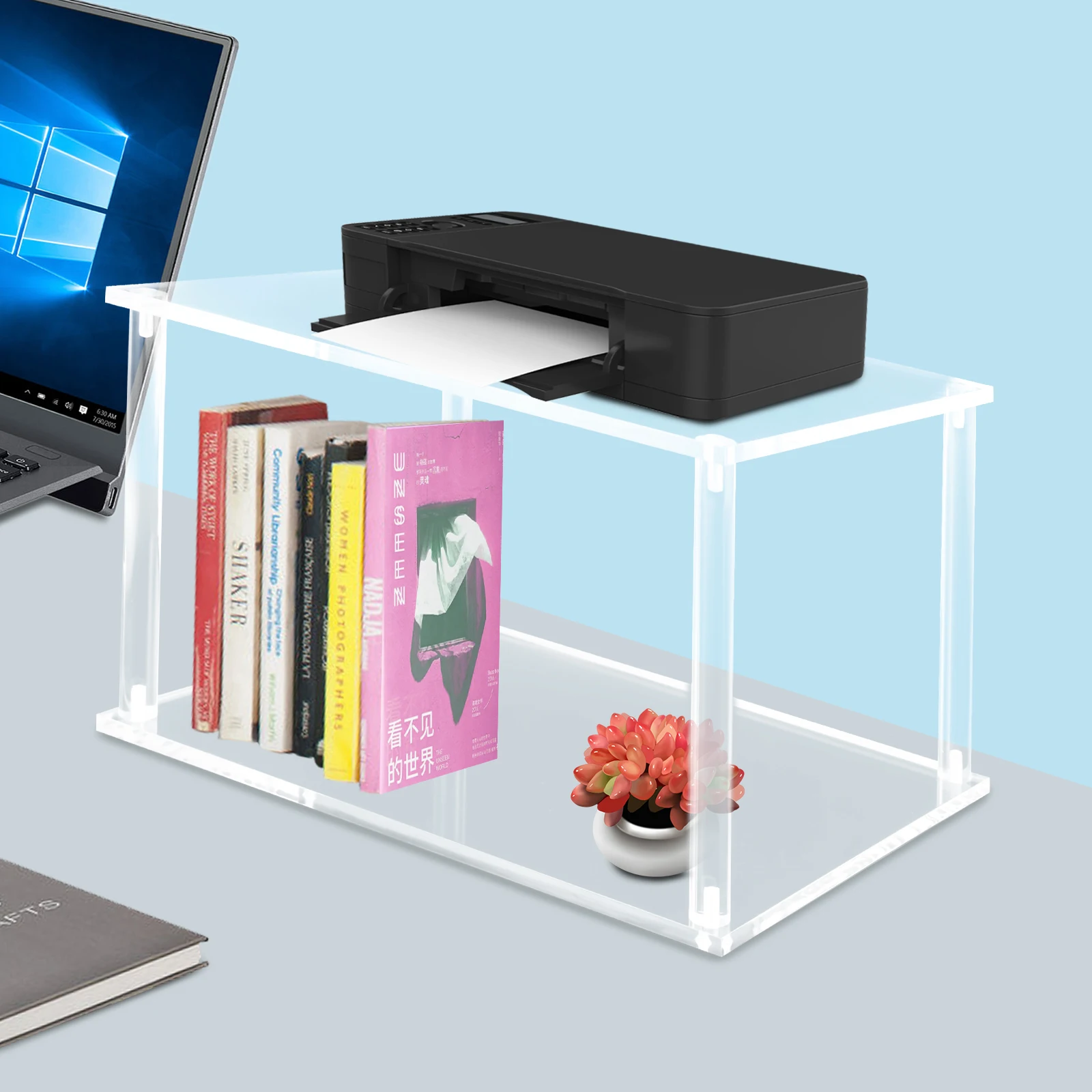 Clear Acrylic Printer Stand, 2-Tier, Small Home and Office, Table for Desktop and Under Desk, 15.75x11.81X9.65 inches