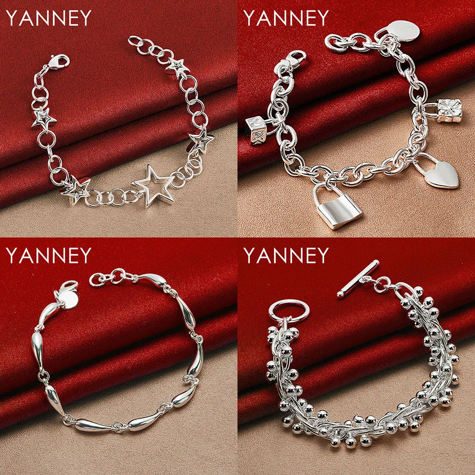 

Charm 925 Sterling Silver 8 Inch Delicate Beaded Star Bracelet Women's Accessories Wedding Fashion Party Jewelry