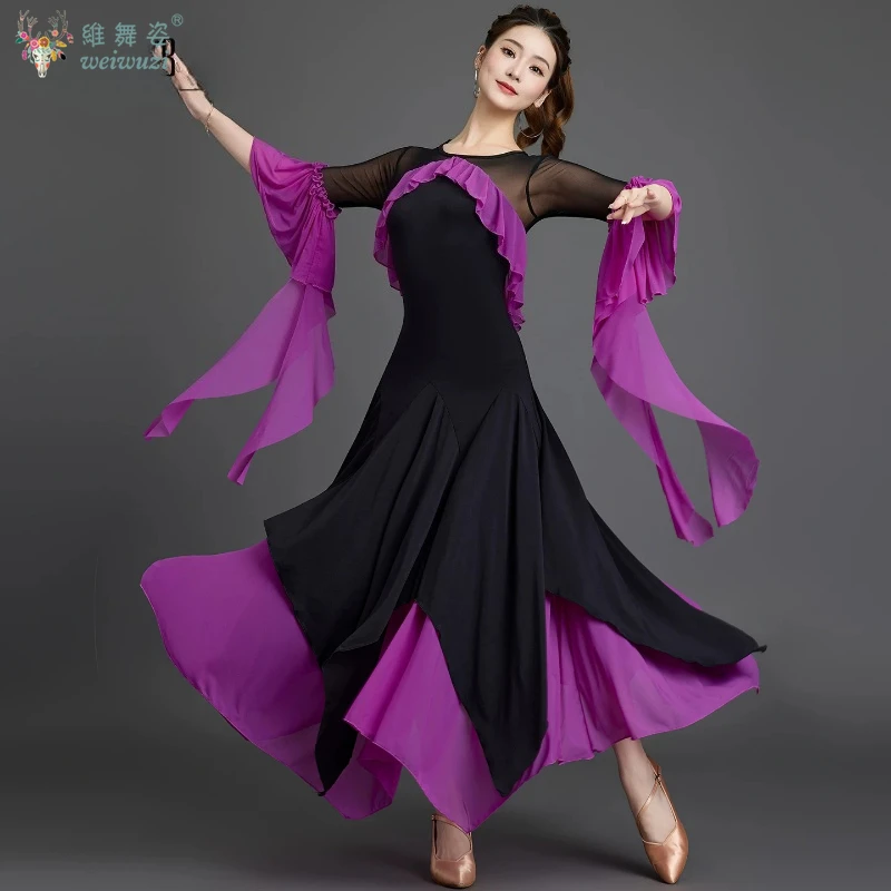 

Ballroom Dance Middle-Length Sleeves Big Swing Dress The New Style Modern Waltz Foxtrot Tango Quickstep Professional Costume