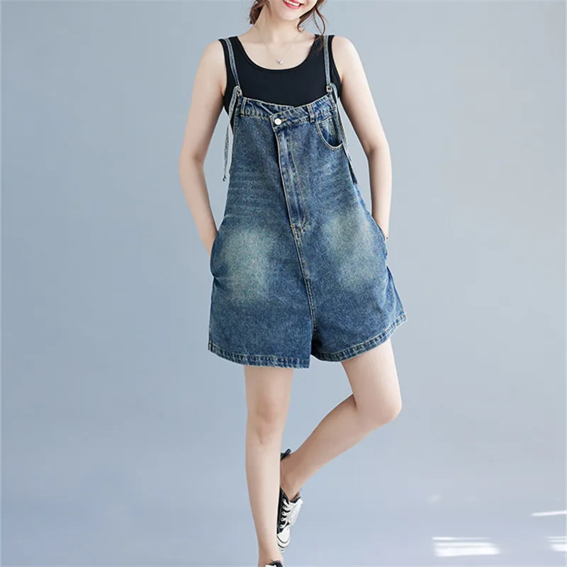 

Irregular Vintage Retro Blue Denim Overalls Women Summer New Fashion Loose High Waist Wide-Leg Shorts Female Jean Jumpsuit W280