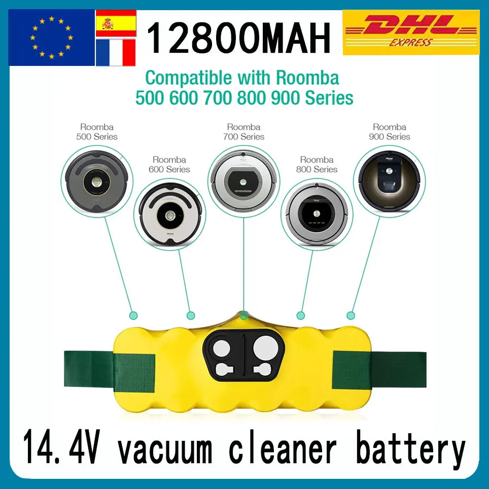 Batería de 14,4 V, 4800-12800mAh para iRobot Roomba, batería 500, 600, 700, 800, 900, 595, 620, 650, 780, 890, batería para aspiradora Roomba