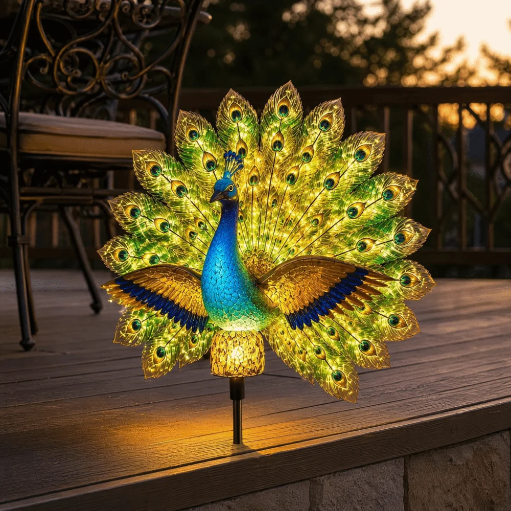 Waterproof Solar Garden Lights Energy Saving Resin Peacock Garden Decor Auto Activation Outdoor Statue