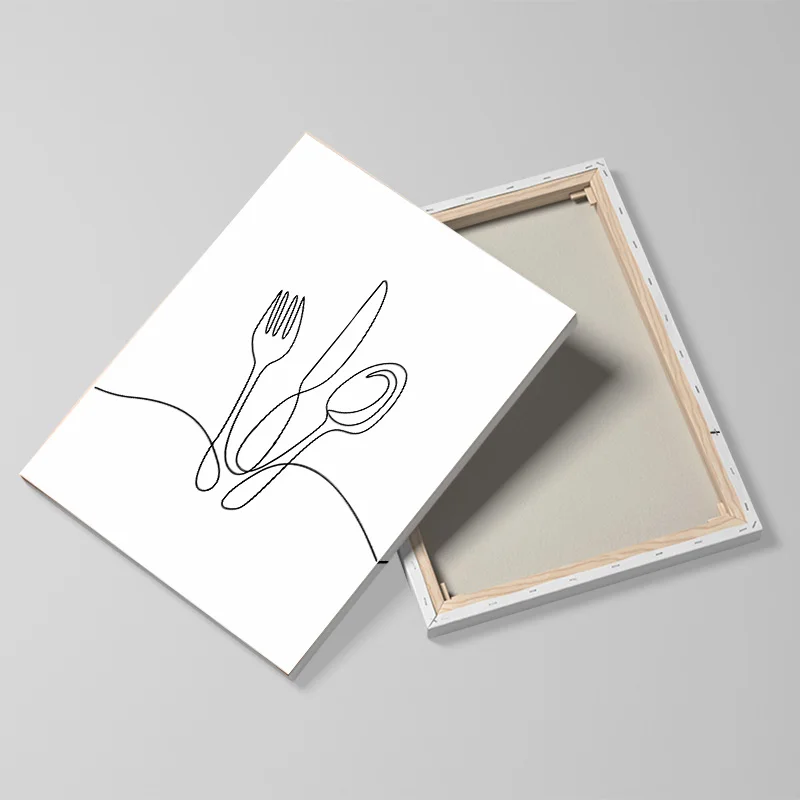 

Framed Modern Minimalist Line Art Poster Knife Fork Wine Glass Tableware Wall Art Print Home Kitchen Living Room Decor Painting