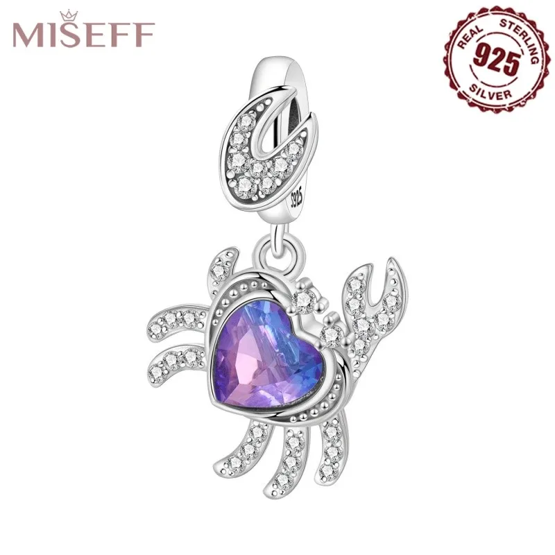 

Подвески MISEFF из стерлингового серебра 925, животное, краб, в форме сердца, циркон, подвески, бусины, оригинальные браслеты, сделай сам, ювелирные изделия, вечерние подарочные изделия