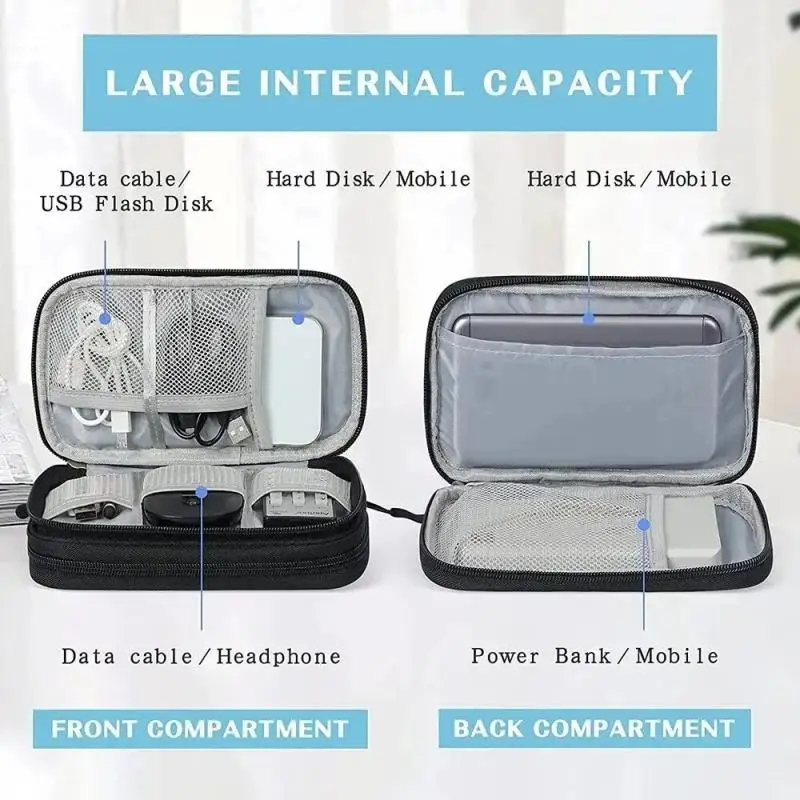 1PCS Bolsa Organizadora de Viagem Nova Cinza/Preta/Rosa/Azul Marinho, Estojo Portátil para Armazenamento de Cabos, Bolsas de Armazenamento de Camada D