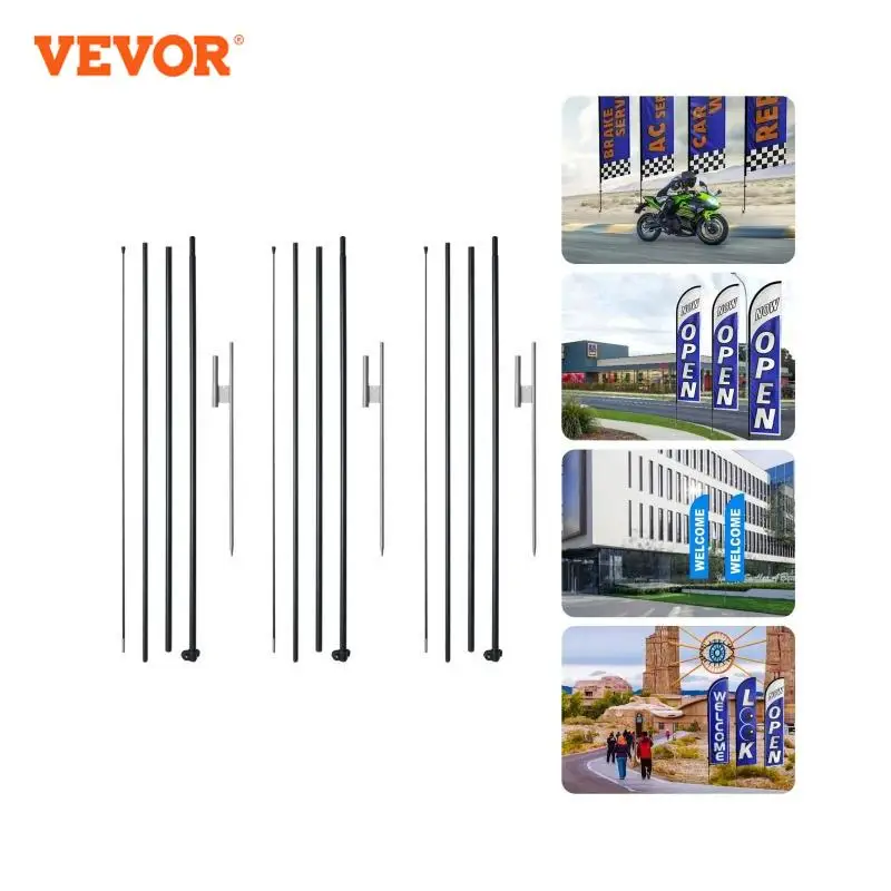 VEVOR Feather Flag Pole Kit 3Packs Swooper Flag 16.3ft Sign Flag Poles for Business Advertising Flags Outdoor with Ground Stakes