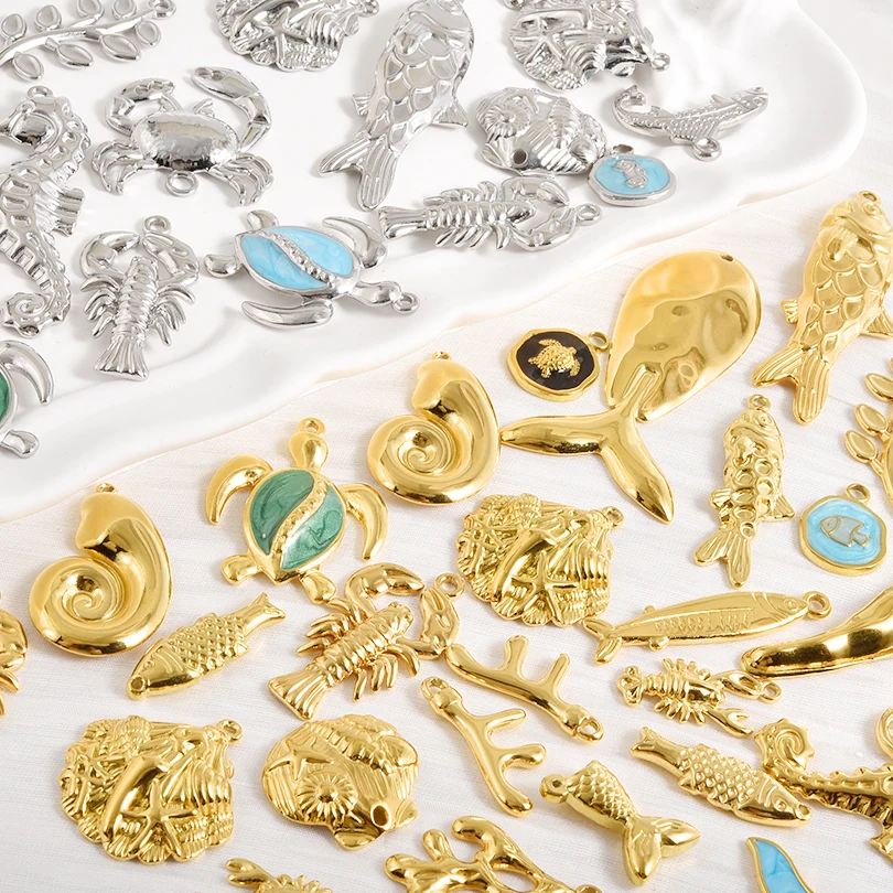 

5Pcs Ocean Animal Turtle Starfish Conch Shell Seahorse Pendentif Jewelry Trendy Enamel Coral Mermaid Tail Pendant Making Bulk