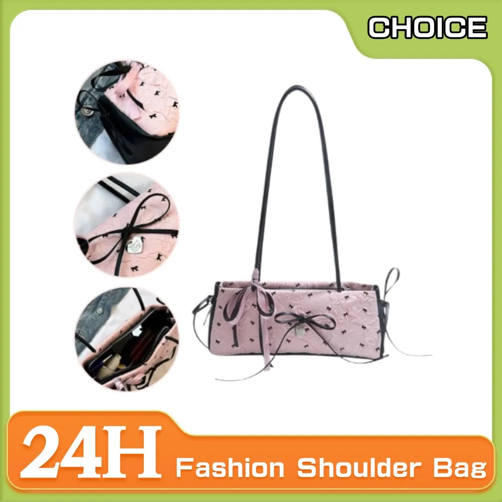 

French Bow Ribbon Underarm Shoulder Bag Fashion Sweet Commuting Stick Underarm Bag Zipper Cute Small Design Shoulder Bag