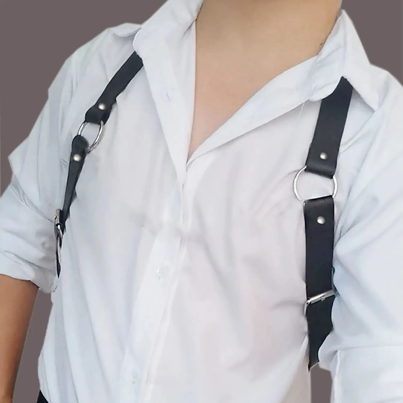 Cool Rock Men's Belt PU Leather Harness Abjustable Strap Costume Sexy Shoulder Belt Body Chest Chain Metal Ring Y2k Accessories
