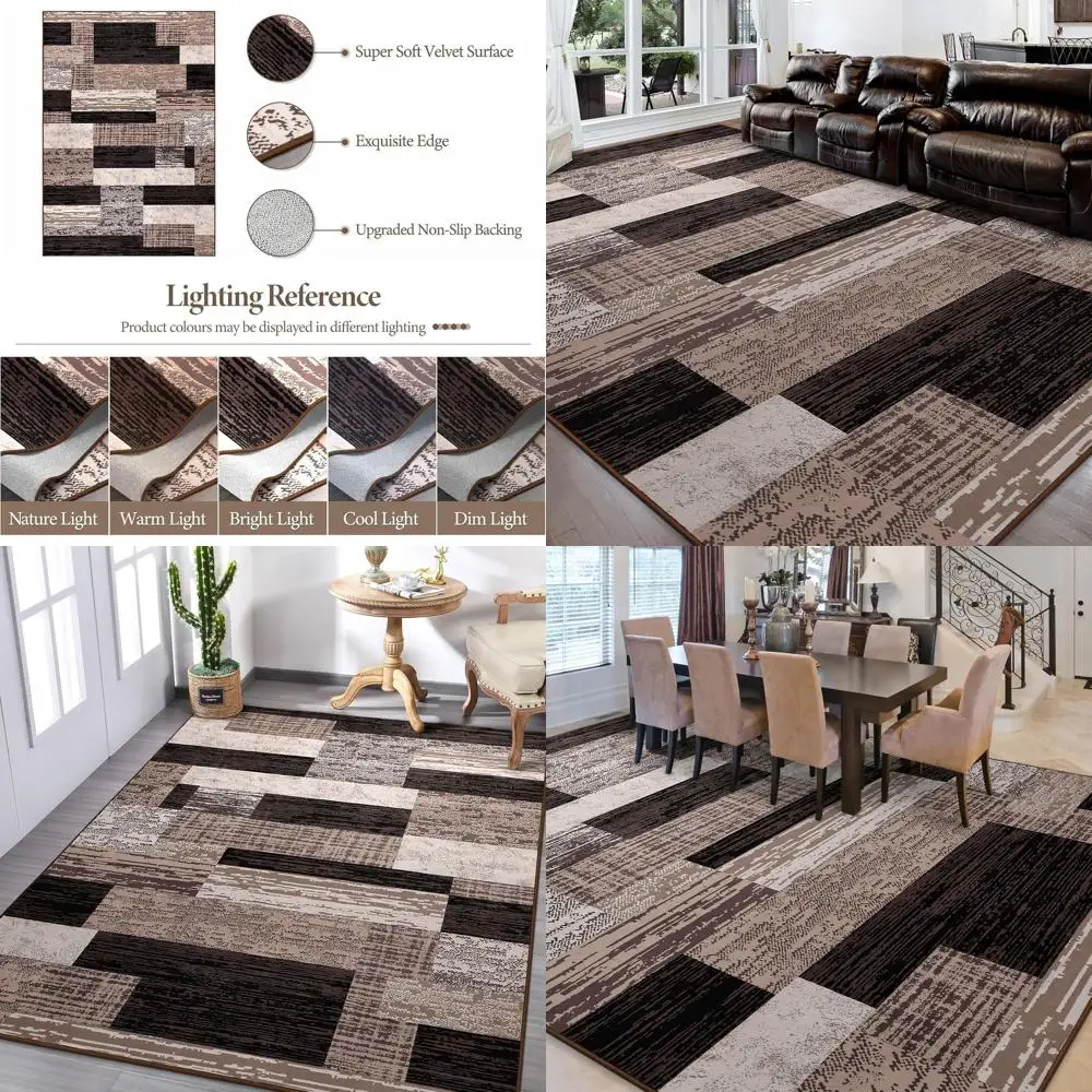 

Contemporary Geometric Area Rugs, 5x8 Chocolate Brown Large Rugs for Living Spaces, Rockwood Collection Indoor Rugs for Bedrooms