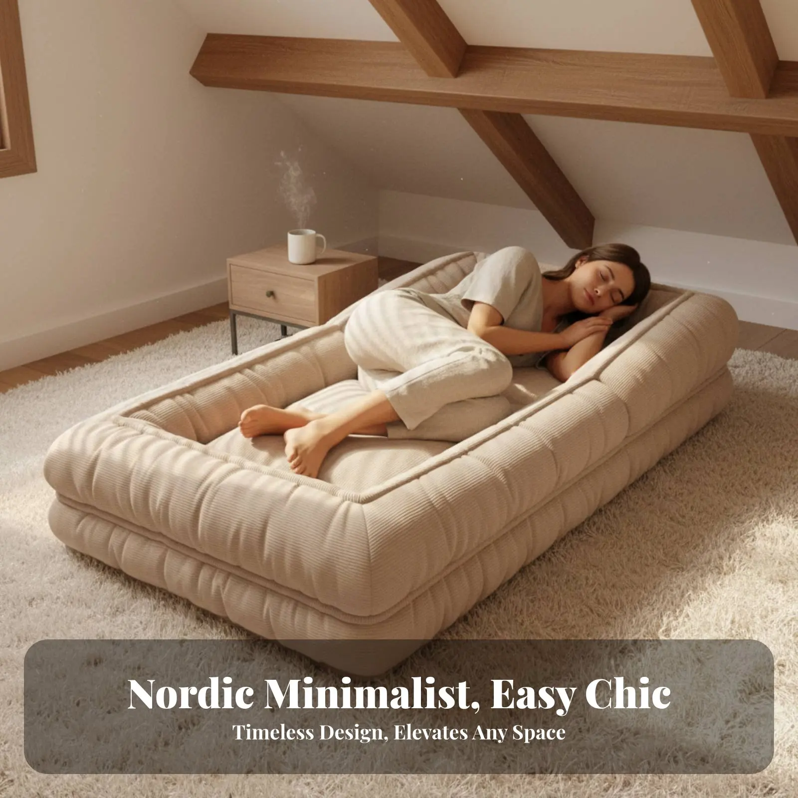 Human-Sized Pet Bed Foldable Relaxsign Tri-Fold Mattress Lounger Multi-Functional Plush Surface for Bedroom, Dorm Room