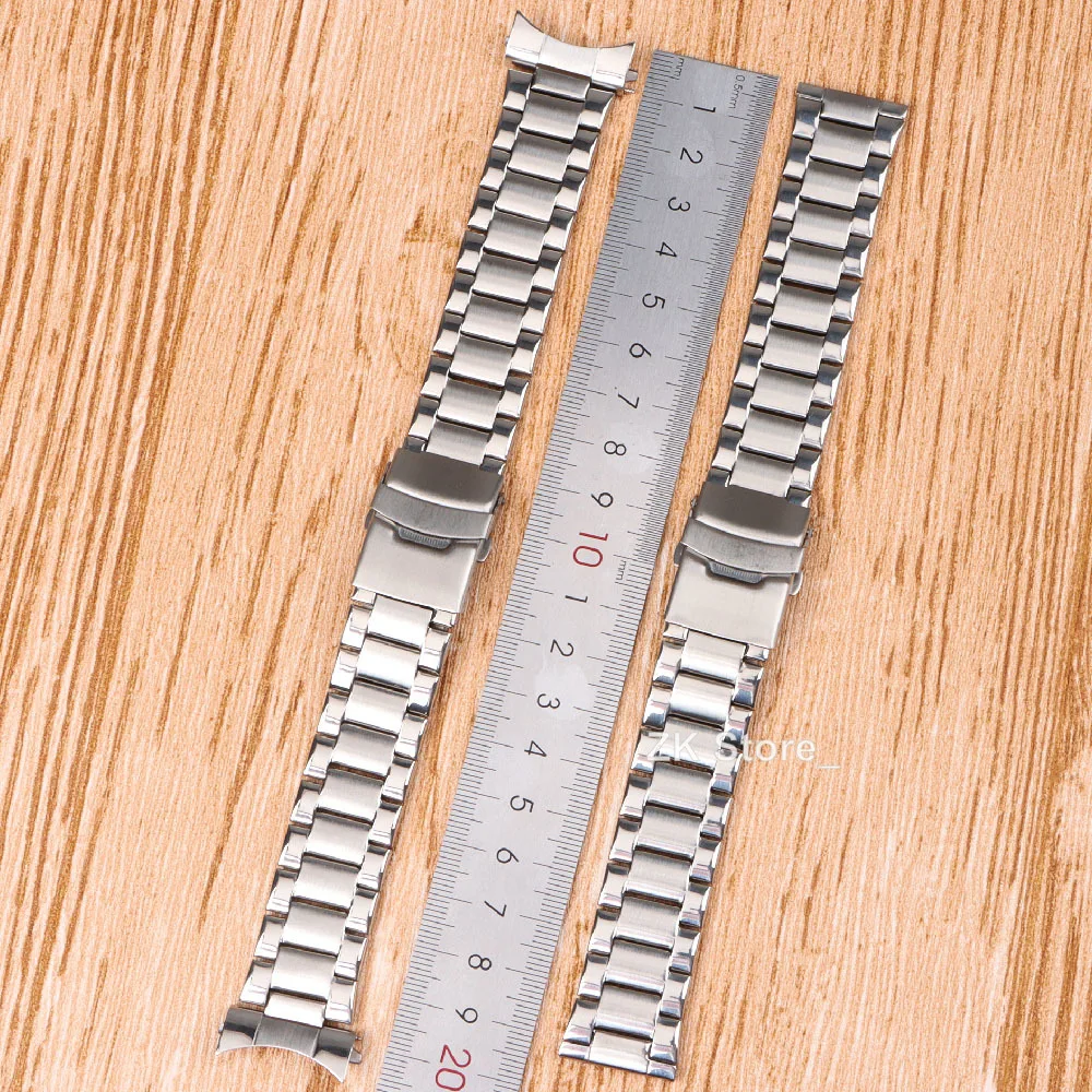 22mm Stainless Steel Watch Strap Arc/Straight End Metal Bracelet Folding Buckle Universal Replacement Watchband Watch Accessory