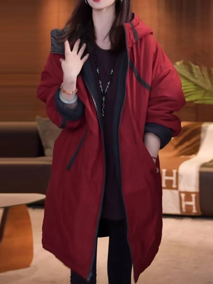 

Original Faionable Double-Sided Wear Large Size Hooded Cotton Jaet Casual Autumn Winter Loose Midi Coat High Quali Cott...