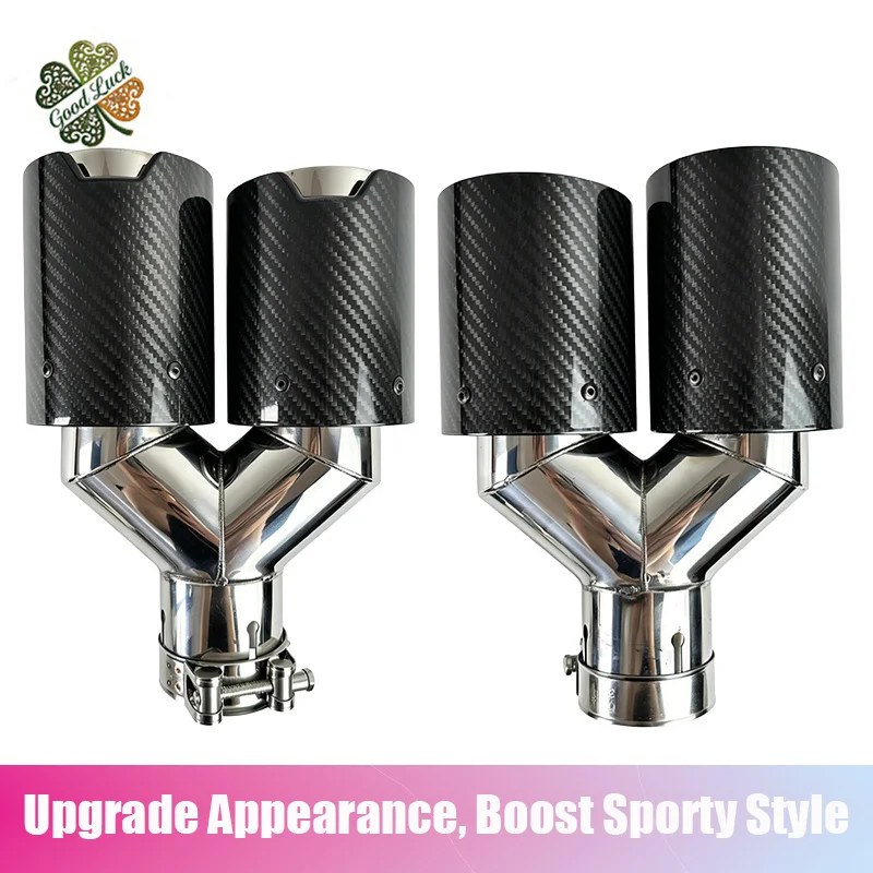 

1PC Y-Shaped Inner Silver Outer Glossy Carbon Fiber Exhaust Tip Universal Modified Tail Pipe For Automobile Exhaust System