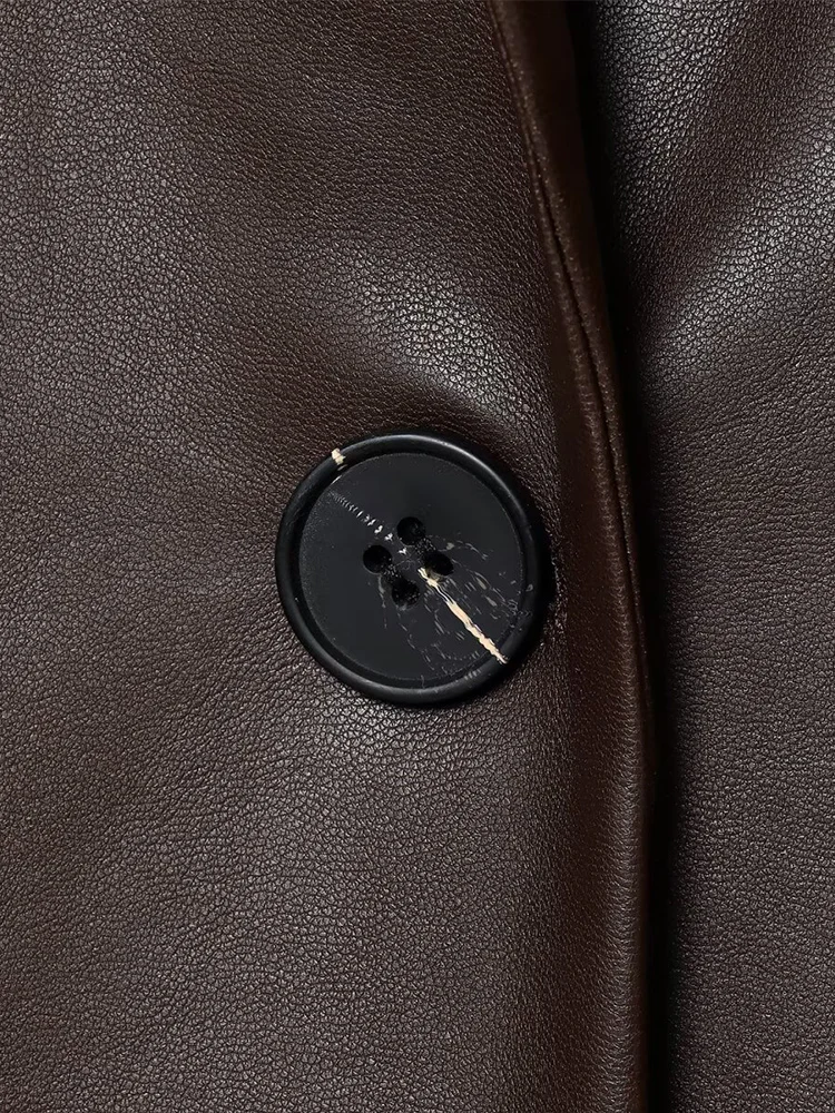 Giacca da abito in similpelle diritta semplice con temperamento casual retrò da donna europea e americana autunno 2025