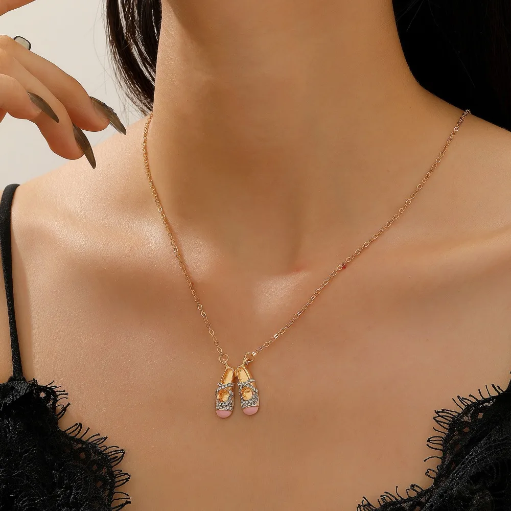Exquisite Temperament Dopamine Colorful Shiny Rhinestone Mini Ballet Shoes Pendant Necklace for Women Ballet Dancer Jewelry Gift view 2