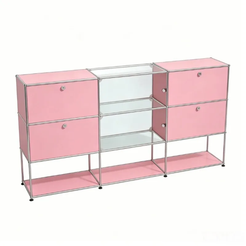 Decorative cabinet medieval glass simple metal living room stainless steel module combination