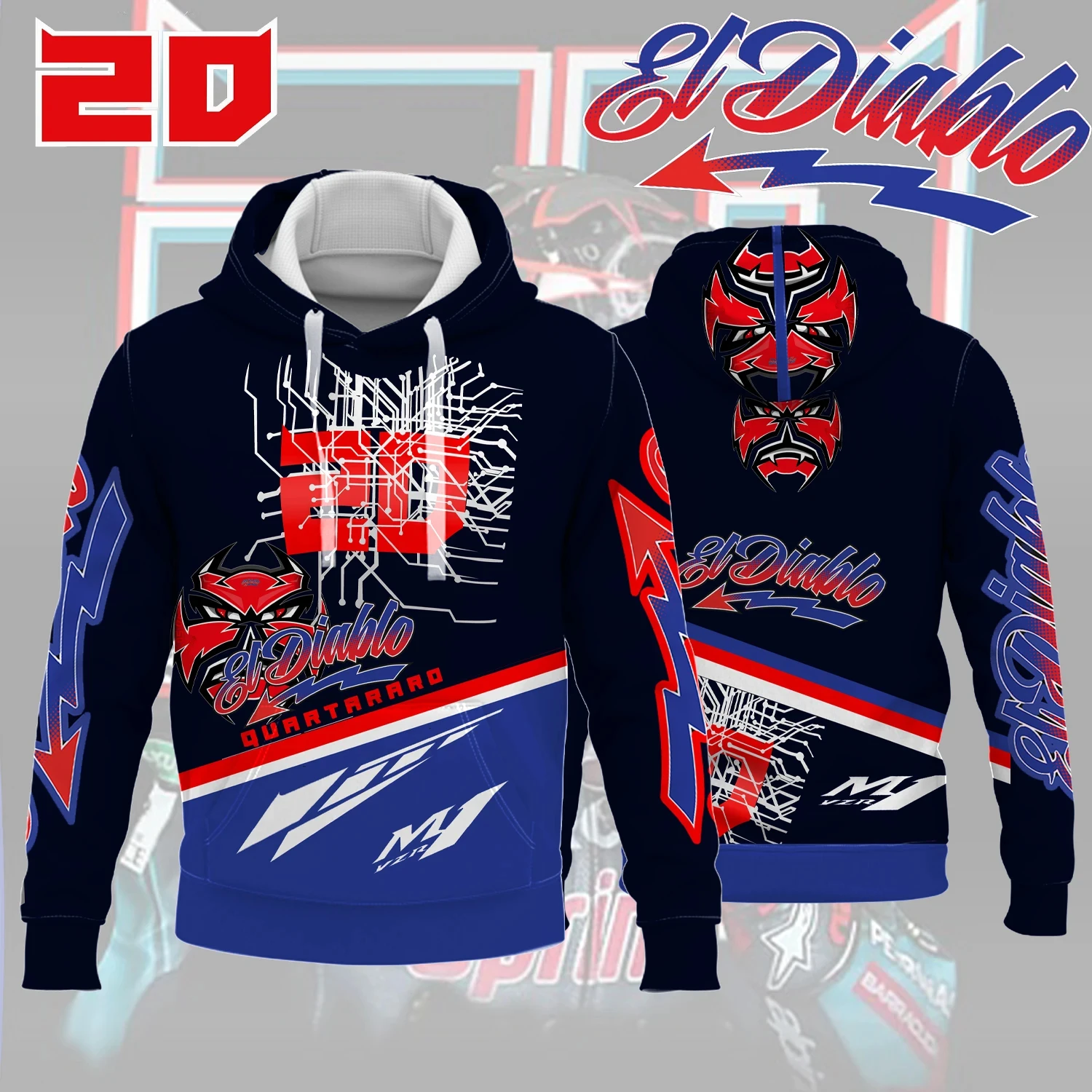 New 2024 Motorcycle Race No. 20 Driver Fabio Quartararo Creative Hoodie for Extreme Sports Track Enthusiasts Fans Hoodie