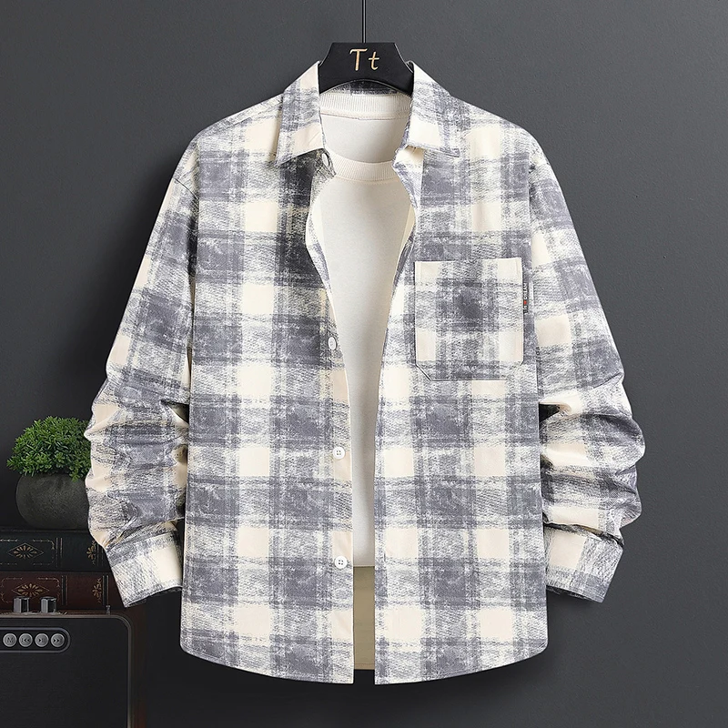 2026 Autumn/Winter New Men's Fashion Casual Shirt Plaid Shirt Four Seasons Base Layer Jacket Lightweight Coat