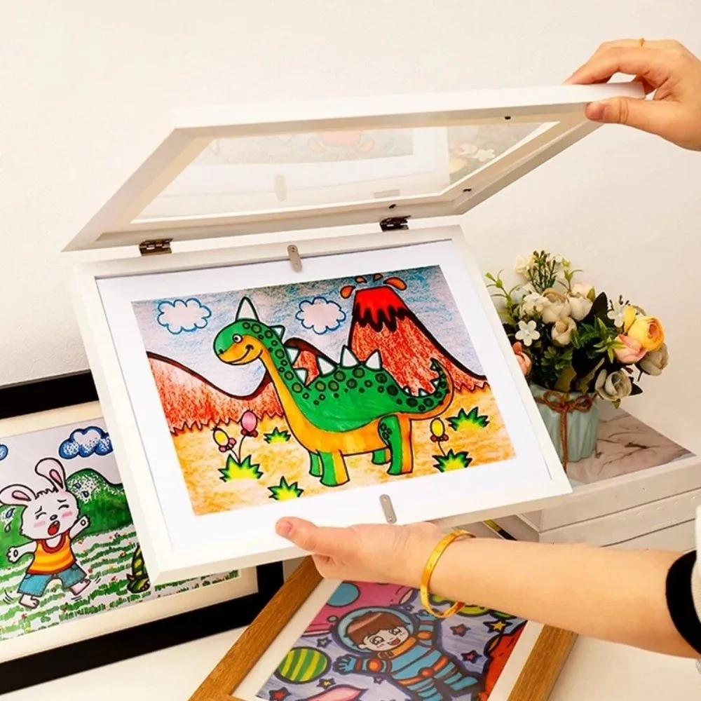 Multi-functional Wooden Picture Frame Wall Mount Magnetic Closure Display Frame Rectangle Changeable Decorative Frame