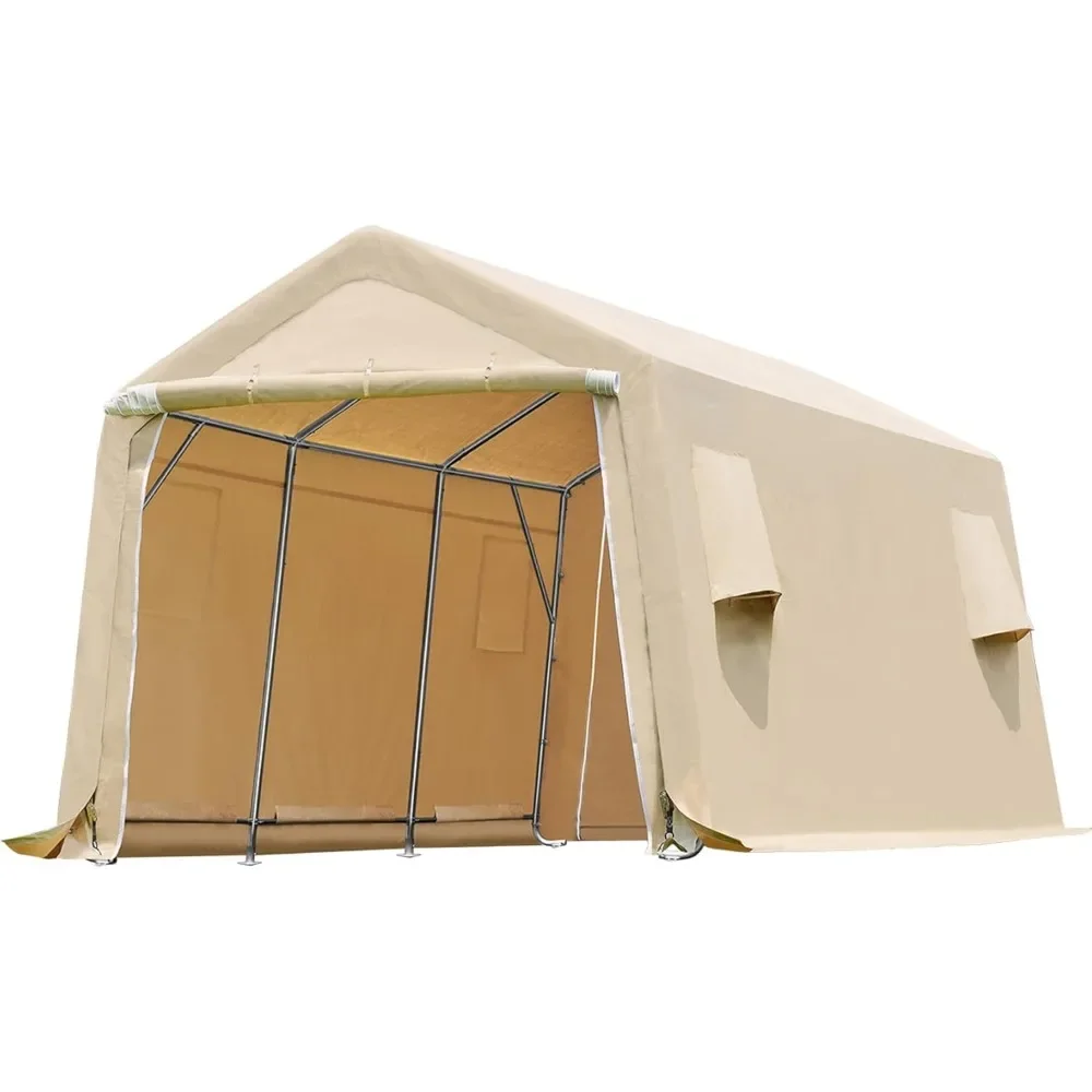 10X20 ft Carport Heavy Duty Outdoor Patio Anti-Snow Portable Canopy Storage Shelter Shed Garden Beige