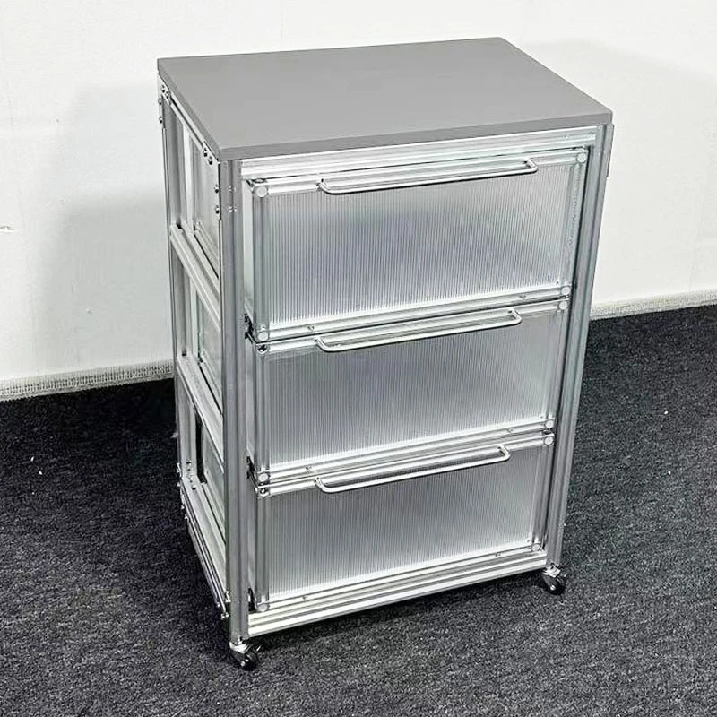 خزانة ملفات من الألومنيوم بسيطة وحديثة للدراسة المنزلية عربة متحركة لخزانة بأدراج زجاجية من Changhong خزانة بجانب السرير #3