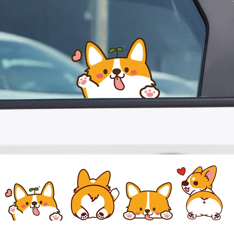 

Car Stickers Cartoon Corgi Dog Stickers Cartoon Animation Electric Scooters Motorcycle Rain Proof Car Stickers