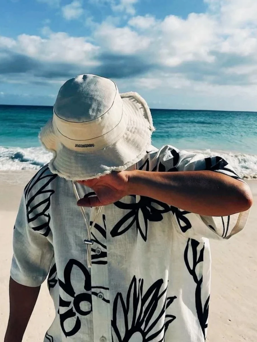 Hawaii White Floral Cuban Collar Men's Casual Beach Vaion Sun Protection ort Sve irt Jaet Lightweight Summer Faion