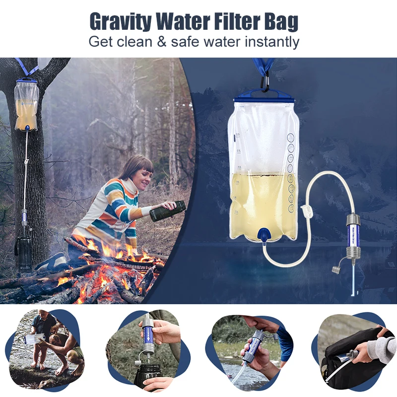 Outdoor Purification Water Filter Straw Camping Equipment Water Purifier Water Filtration System for Survival Emergency Supplies