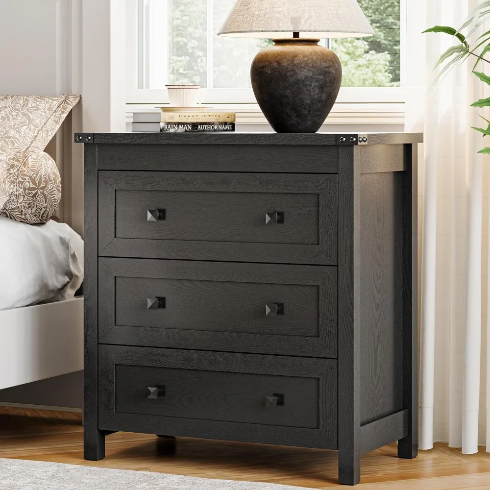 

Dresser for Bedroom with 3 Drawers, Small Chests of Drawers, 26.5" Wide Farmhouse Wood Nightstand Bedside Cabinet End Table, Mod