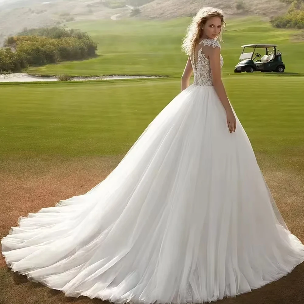 Customized Ball Gown Wedding Dress For Woman Bride Court Train Tulle Lace Formal Occasion Robe Bridal Gown