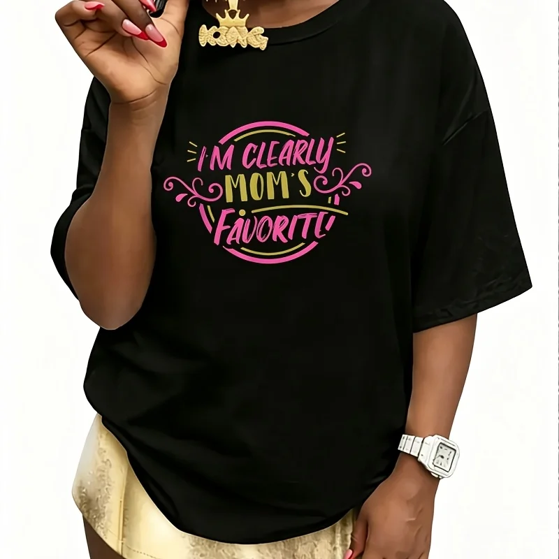 I'M Clearly Mom's Favorite, Women's 100% Cotton T-Shirt Fun Print Short Sleeve Top Casual Round Neck Tee S-5Xl