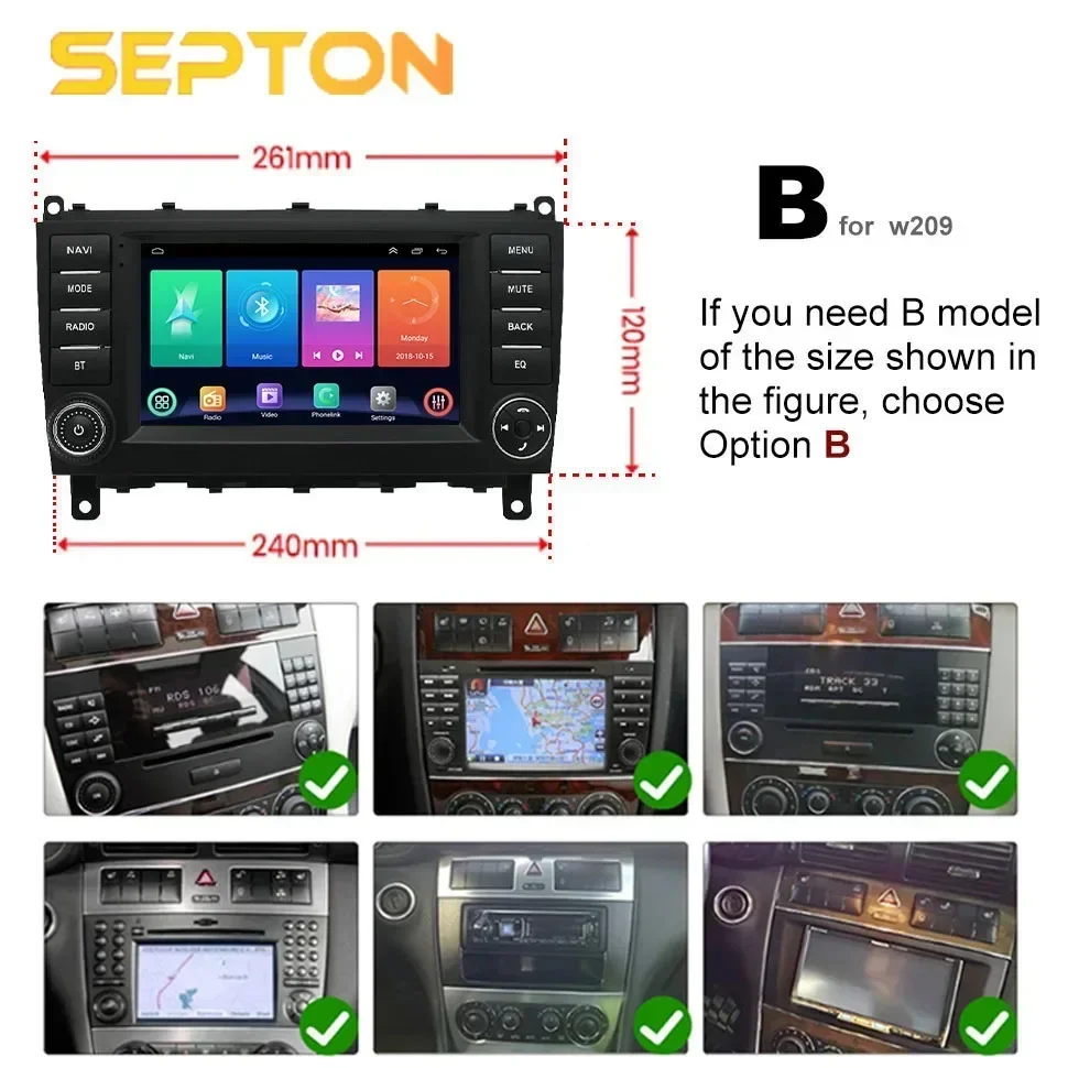 SEPTON Android12 Car Radio Carplay for Mercedes Benz W203 W209 W219 A Class A160 C-Class C180 C200 CLK200 C230 2004-2011 GPS