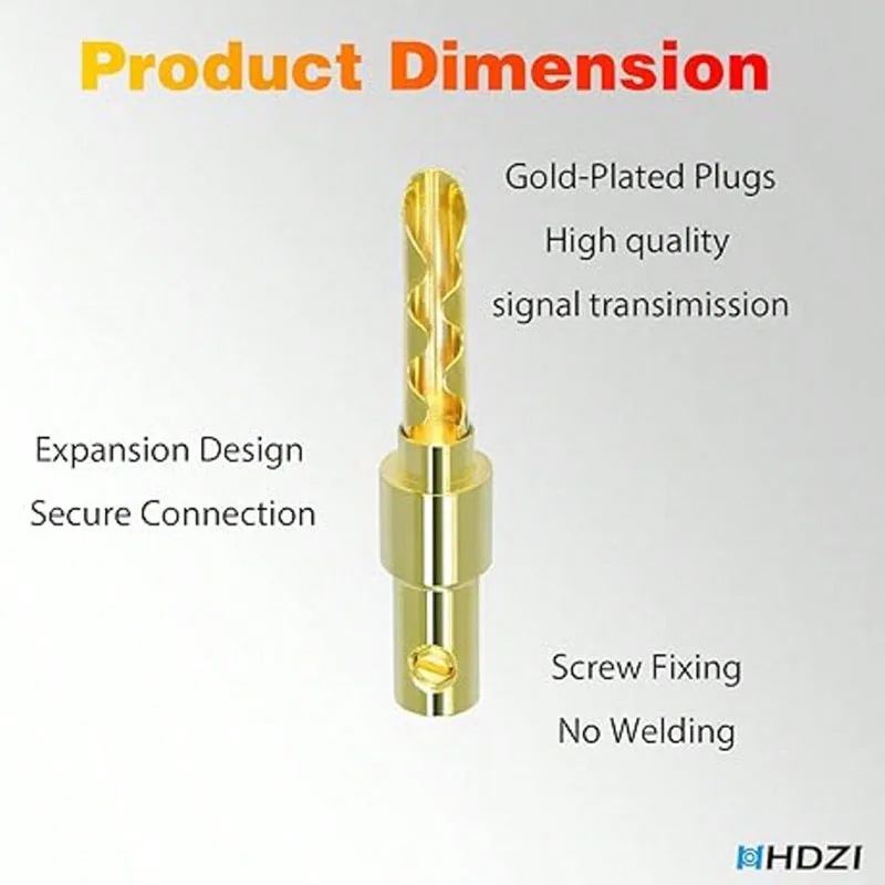 HHDZI Music Banana Plug - Sawtooth 24K Gold-Plated Speaker, 4mm Double Nut Audio Adapter jack, Amplifier Connector, Stereo Cable