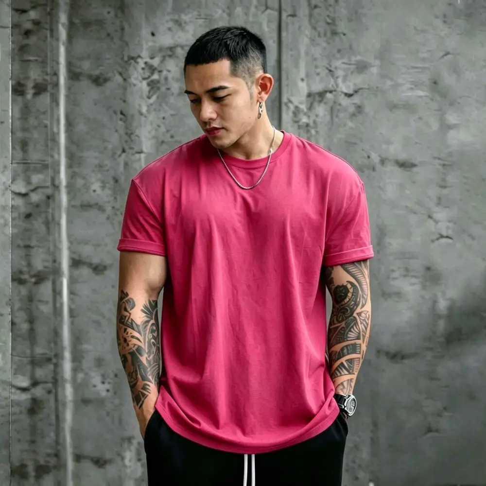 Mens Summer Loose T Shirt Breathable Cotton Casual Sportswear Tops Gym Fitness Training Running Tee Comfortable Short Sleeve