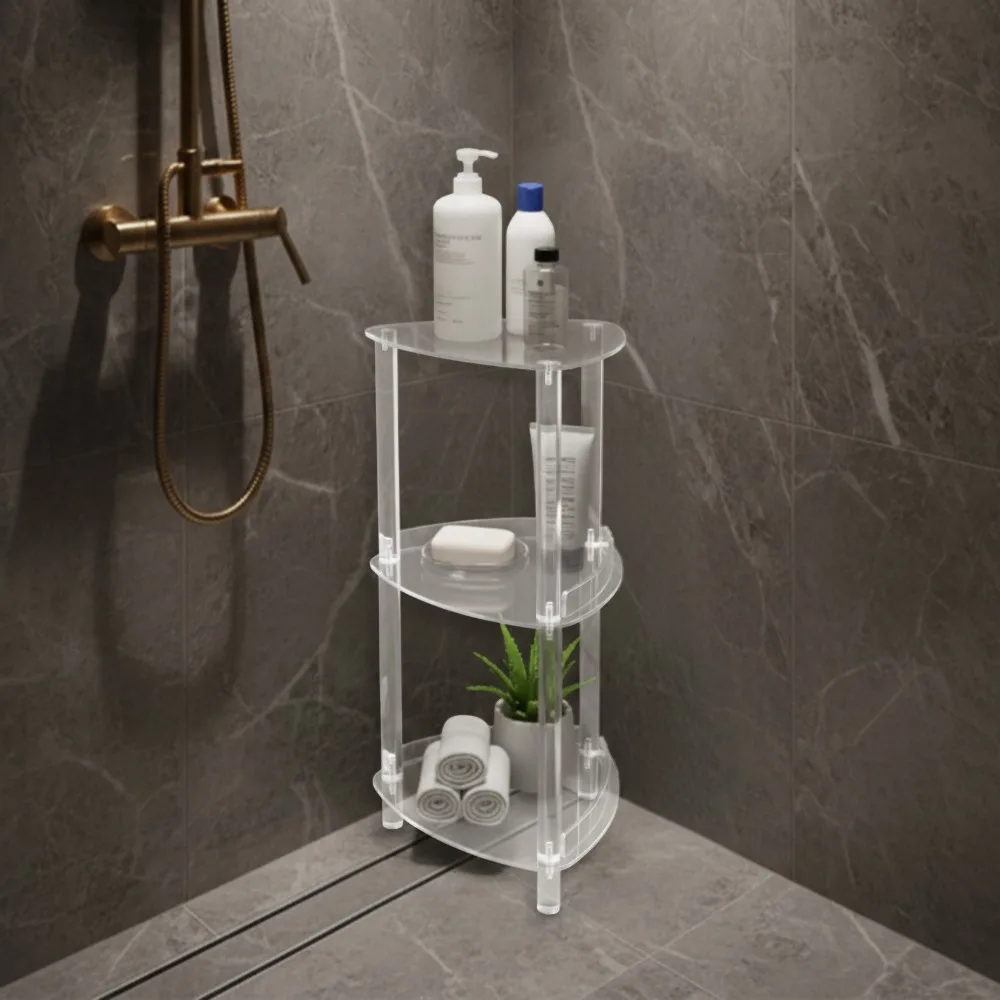 

Acrylic Shower Caddy, 3-Tier Corner Shelf, Clear Standing Organizer for Bathroom, Non-Slip, Easy Assembly, 11.7x11.4x26.2in