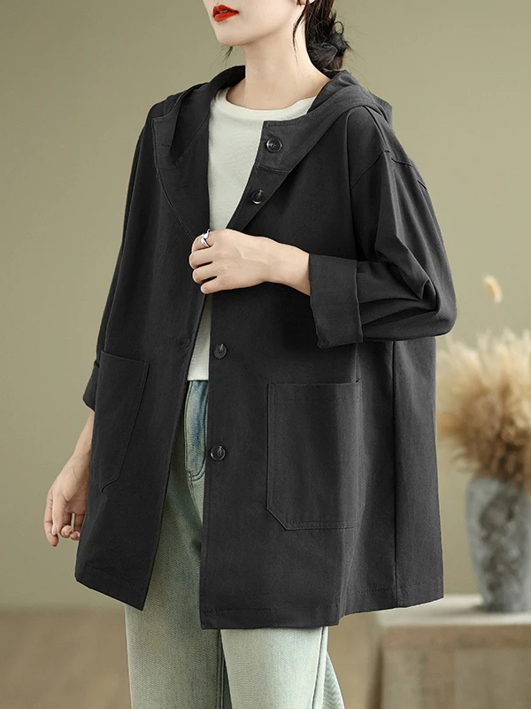 

Loose Fit Hooded Women's Coat Simple Artistic Large Size Windbreaker Color Retro Jaet Autumn New Arrival Ladies Faion