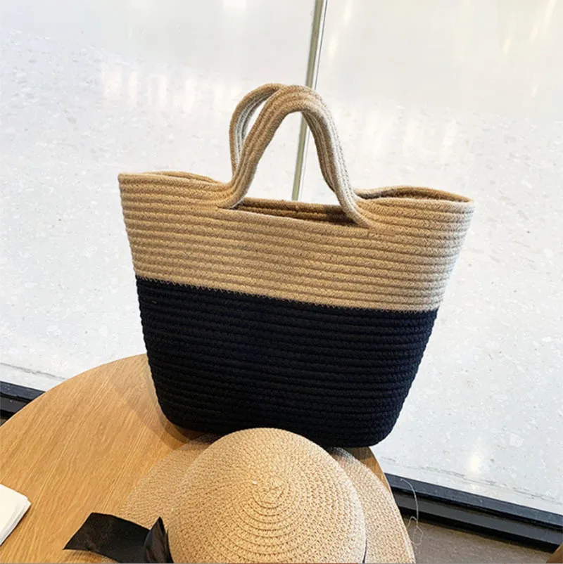 ISKYBOB Weave Tote Bags Large Shopping Bags Female Bohemian Shoulder Bags for Women 2023 Summer Beach Straw Handbags Casual Lady