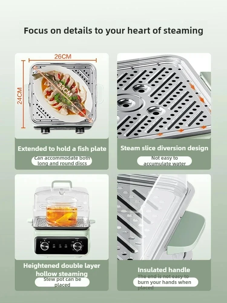 washable electric steamer, multi-functional household three-layer stainless steel