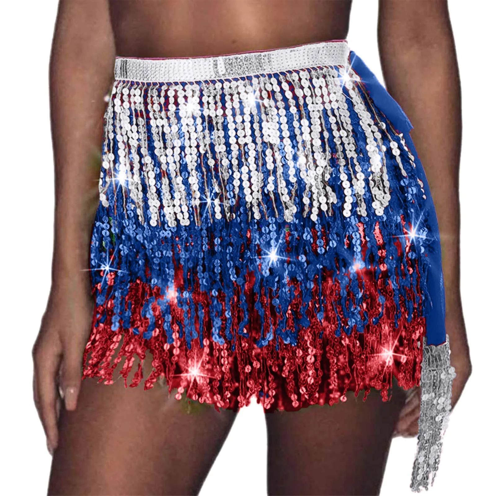 Summer Women Tassel Fringe Sequin Skirts Beach Short Sequin Belly Dancer Costume Taed Skirts Sexy High Waist Mini Skirts