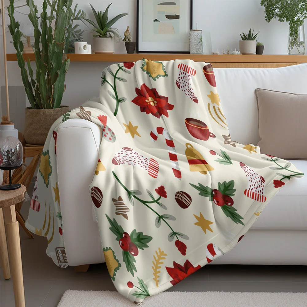 TU Cozy Christmas Throw Blanket Soft Festive Holiday Decor Farmhouse Style Winter Warm Flannel Bedspread Gift Idea