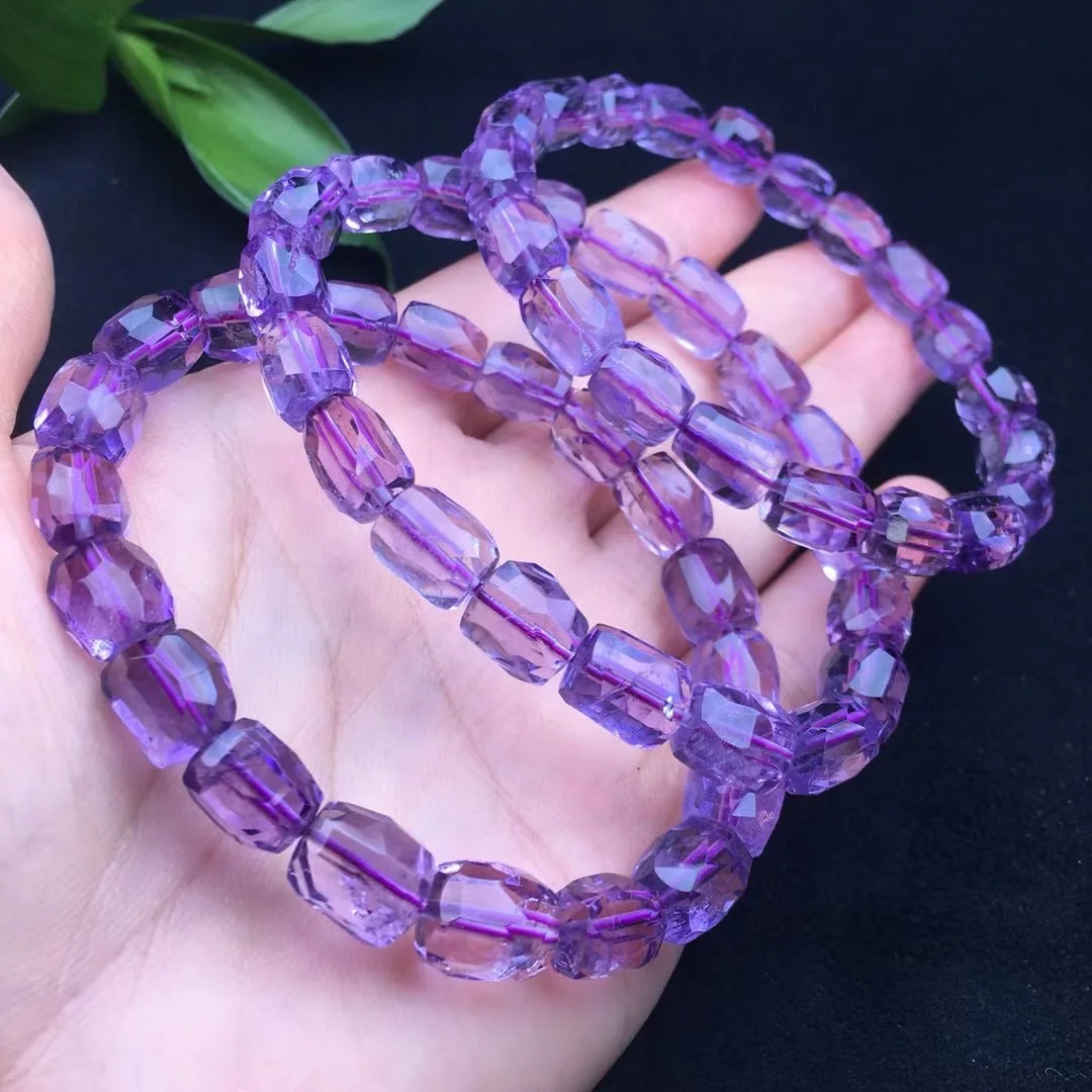 1 Pc Fengbaowu Natural Amethyst Bracelet Faceted Barrel Beads Reiki Healing Stone Fashion Jewelry Gift For Women Men