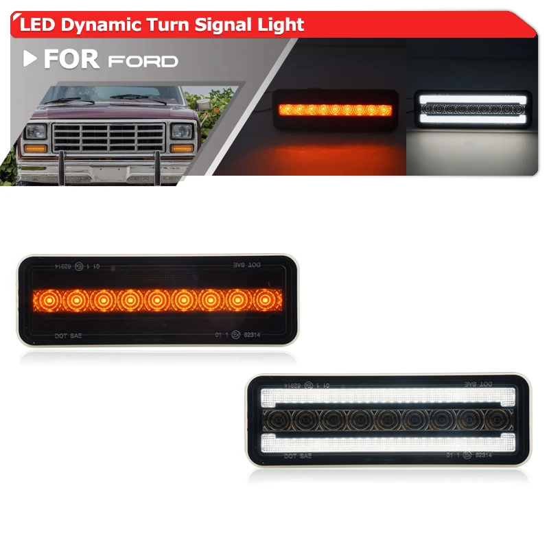 

Smoked Bumper Turn Signals Replacement For 1980-1986 Ford Bronco F100 F150 F250 F350 Dual Color LED Signal Blinkers Parking Lamp