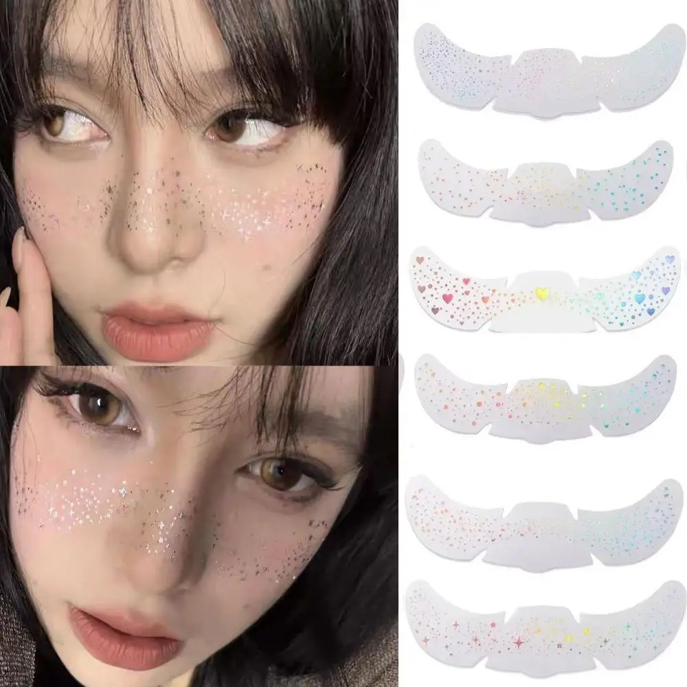 

6 Sheets Colorful Freckles Face Tattoo Holographic Stickers Heart Glitter Stickers Waterproof Tattoos Decals For Music Festival