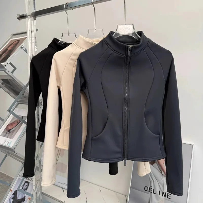 جديد الرياضة النسائية الخريف والشتاء مبطنة بالصوف الدافئة الوقوف طوق اليوغا الجري ركوب الدراجات اللياقة البدنية #4