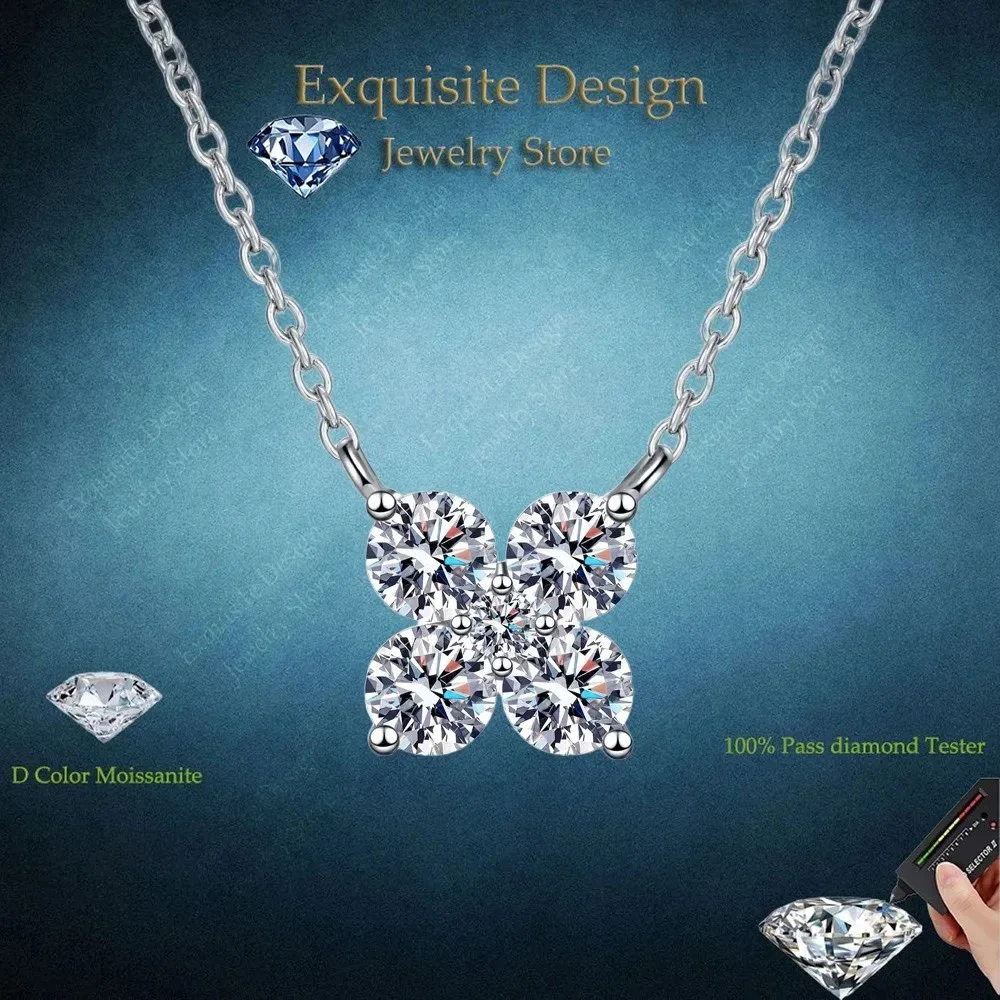 

Four Petals 1.26CT Moissanite Pendant Women Valentine's Day Platinum Pt950 Girl Necklaces Wedding Birthday Gift Anniversary
