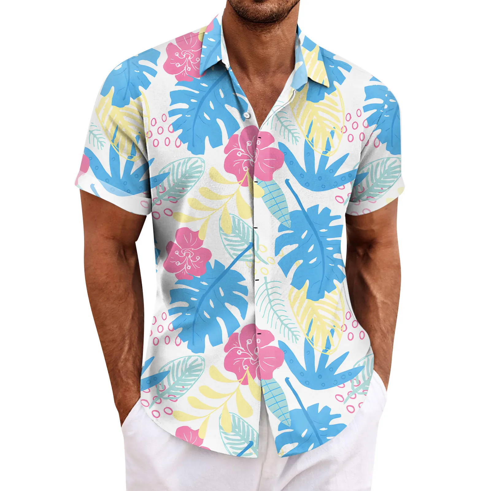 Camisa hawaiana con estampado 3d para hombre, blusa informal hawaiana de manga corta con solapa, Tops de gran tamaño, venta de primavera y verano