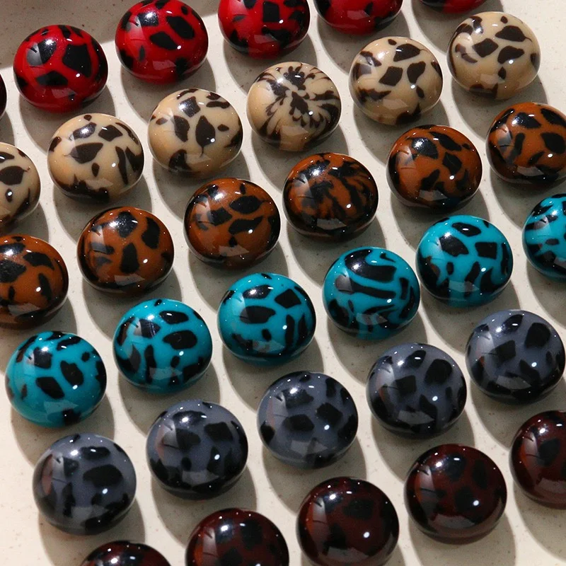 Wholesale 50pcs/lot 20mm color leopard print geometry rounds shape resin cabochon beads diy jewelry garment hair accessory