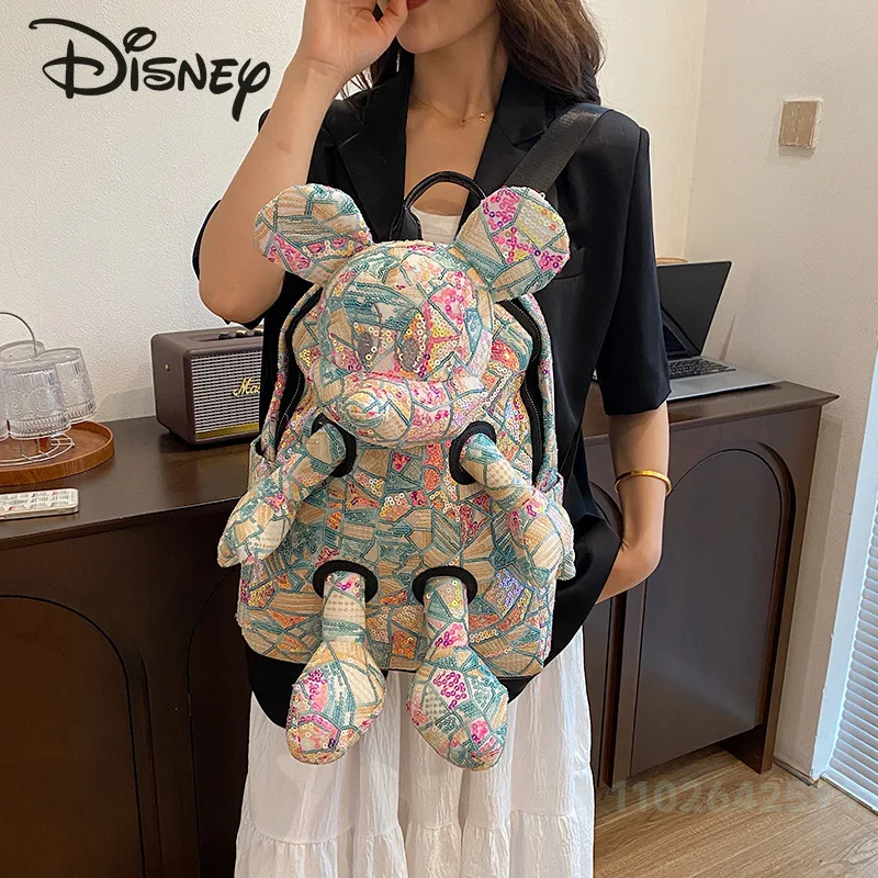 Disney Mickey Girls\' Doll Bag Fashion High Quality Glitter Travel Backpack Cartoon Versatile Large Capacity Girls\' Backpack